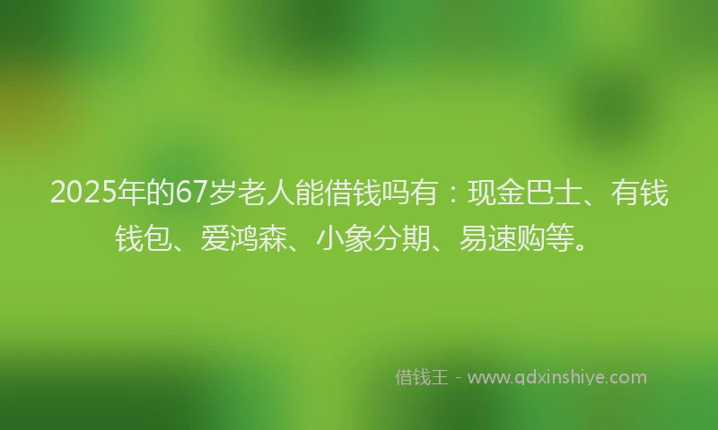 2025年的67岁老人能借钱吗有：现金巴士、有钱钱包、爱鸿森、小象分期、易速购等。