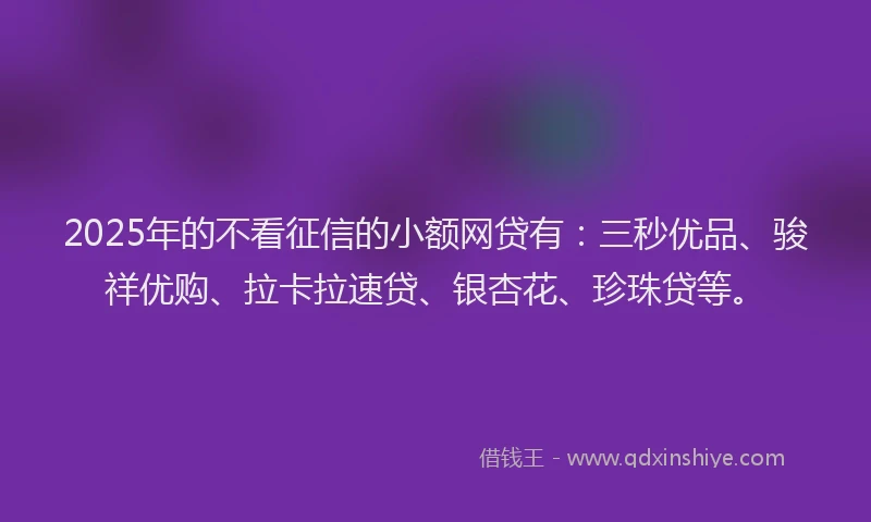 2025年的不看征信的小额网贷有：三秒优品、骏祥优购、拉卡拉速贷、银杏花、珍珠贷等。