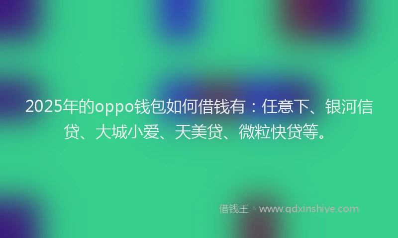 2025年的oppo钱包如何借钱有：任意下、银河信贷、大城小爱、天美贷、微粒快贷等。