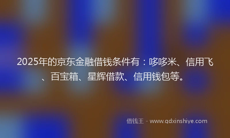 2025年的京东金融借钱条件有：哆哆米、信用飞、百宝箱、星辉借款、信用钱包等。