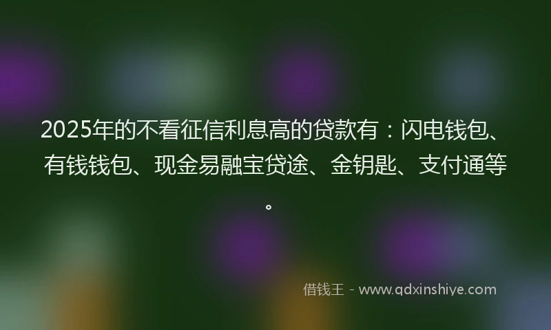 2025年的不看征信利息高的贷款有：闪电钱包、有钱钱包、现金易融宝贷途、金钥匙、支付通等。
