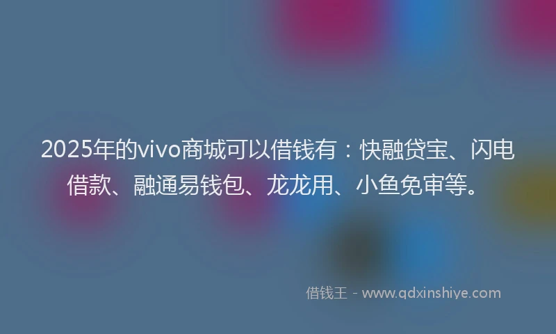 2025年的vivo商城可以借钱有：快融贷宝、闪电借款、融通易钱包、龙龙用、小鱼免审等。