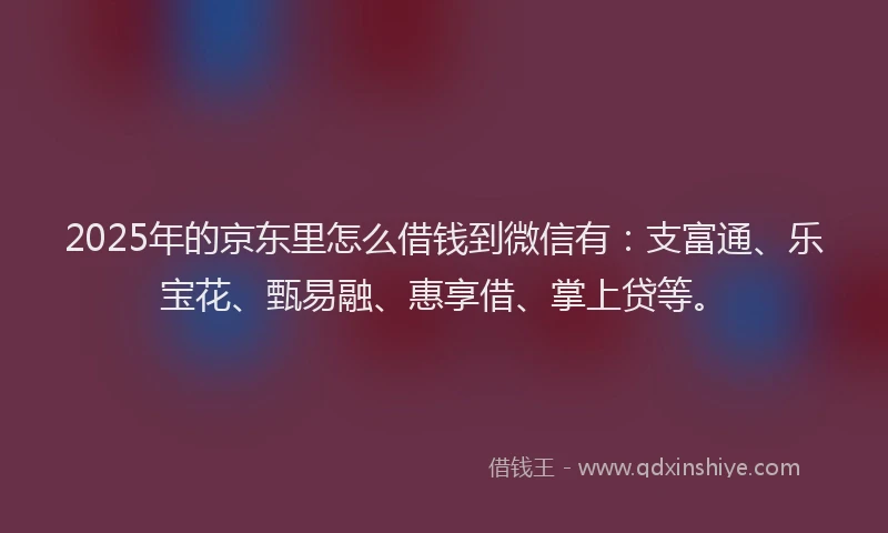 2025年的京东里怎么借钱到微信有：支富通、乐宝花、甄易融、惠享借、掌上贷等。