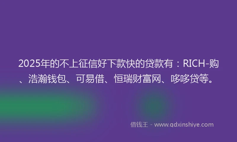 2025年的不上征信好下款快的贷款有：RICH-购、浩瀚钱包、可易借、恒瑞财富网、哆哆贷等。