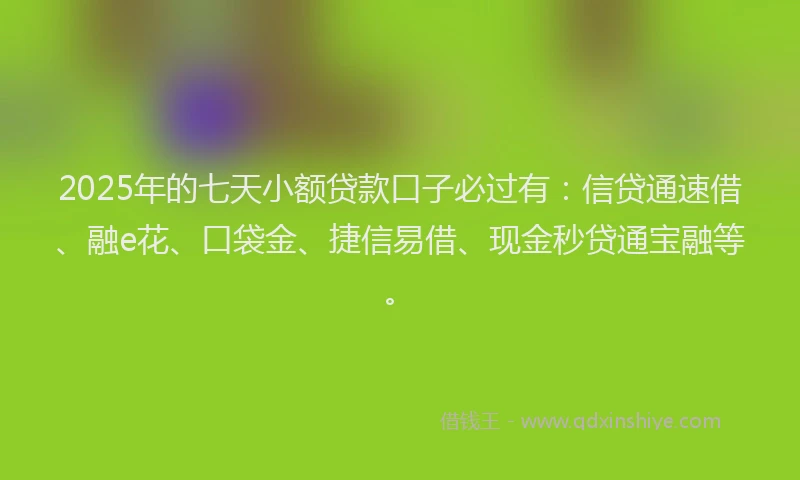 2025年的七天小额贷款口子必过有：信贷通速借、融e花、口袋金、捷信易借、现金秒贷通宝融等。