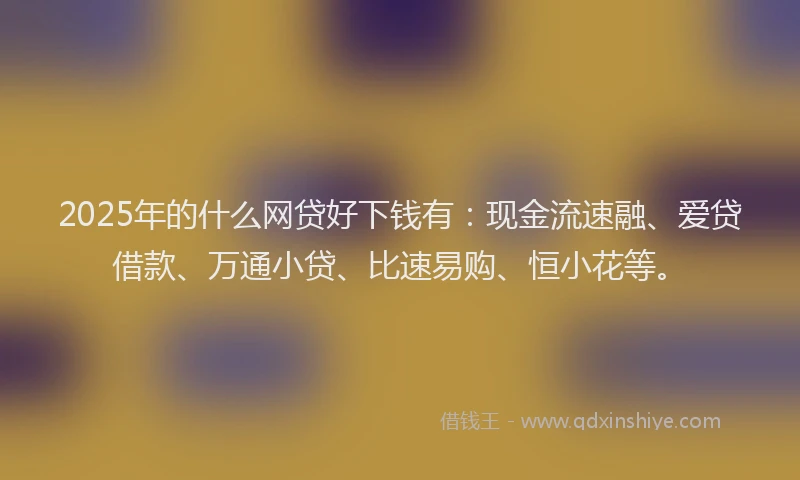 2025年的什么网贷好下钱有：现金流速融、爱贷借款、万通小贷、比速易购、恒小花等。