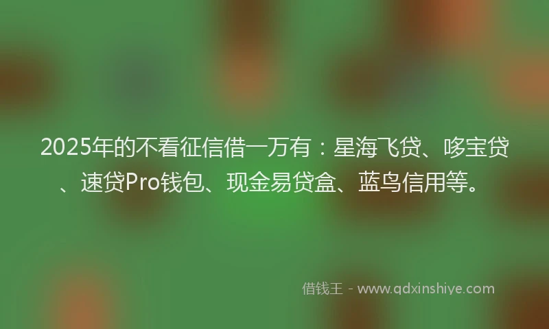 2025年的不看征信借一万有：星海飞贷、哆宝贷、速贷Pro钱包、现金易贷盒、蓝鸟信用等。