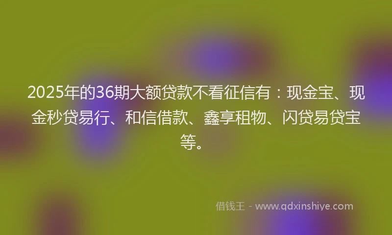 2025年的36期大额贷款不看征信有：现金宝、现金秒贷易行、和信借款、鑫享租物、闪贷易贷宝等。