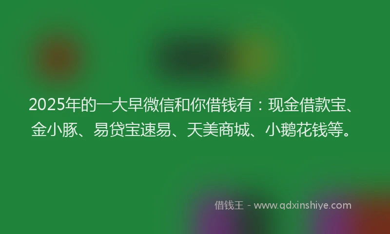 2025年的一大早微信和你借钱有：现金借款宝、金小豚、易贷宝速易、天美商城、小鹅花钱等。