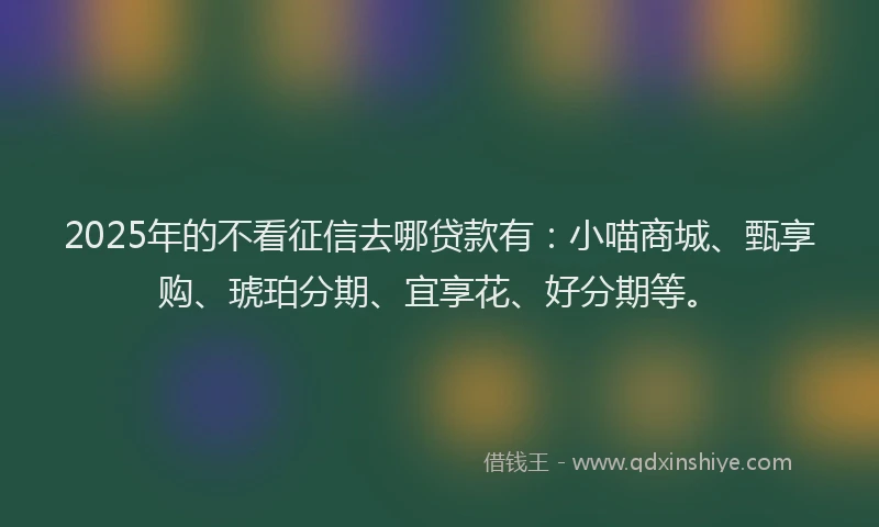 2025年的不看征信去哪贷款有：小喵商城、甄享购、琥珀分期、宜享花、好分期等。