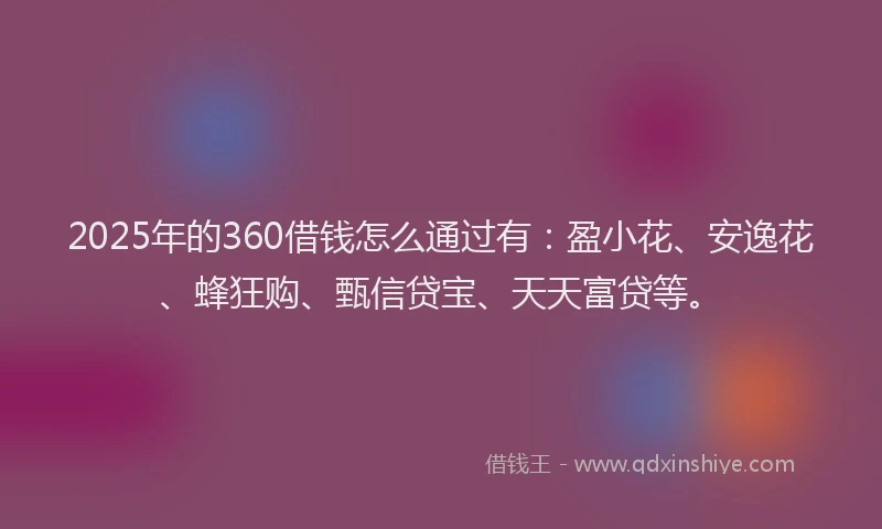 2025年的360借钱怎么通过有：盈小花、安逸花、蜂狂购、甄信贷宝、天天富贷等。