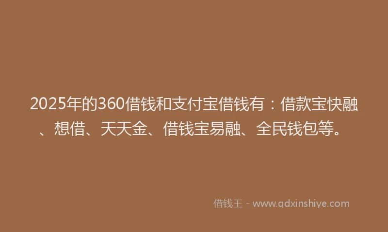 2025年的360借钱和支付宝借钱有：借款宝快融、想借、天天金、借钱宝易融、全民钱包等。