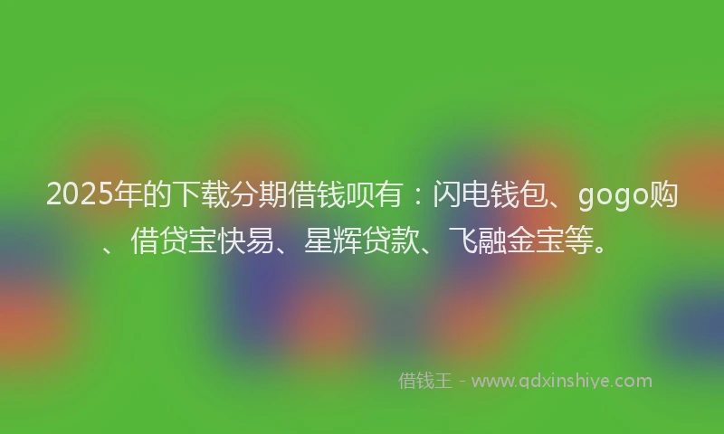 2025年的下载分期借钱呗有：闪电钱包、gogo购、借贷宝快易、星辉贷款、飞融金宝等。