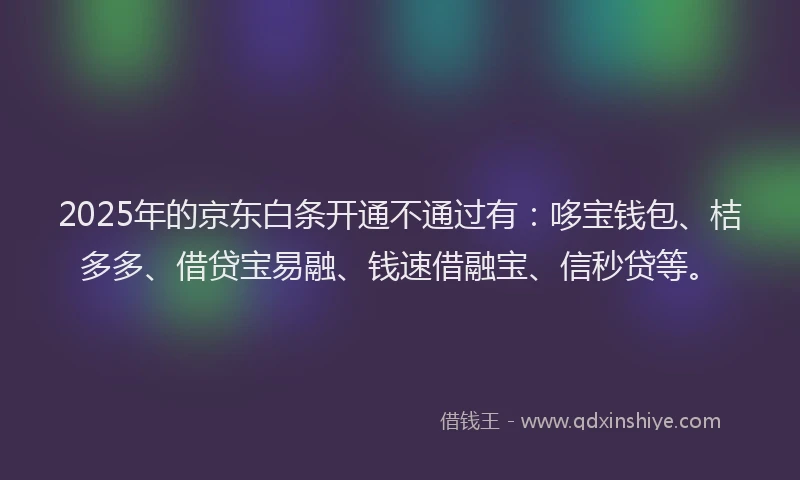 2025年的京东白条开通不通过有：哆宝钱包、桔多多、借贷宝易融、钱速借融宝、信秒贷等。