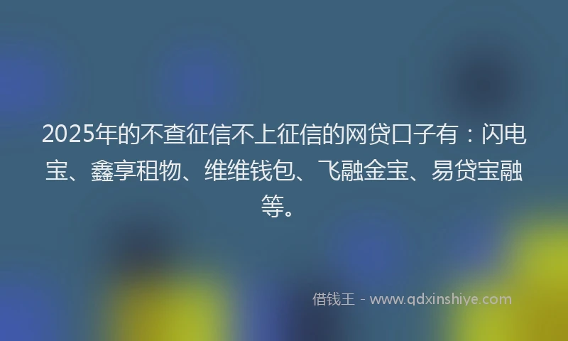 2025年的不查征信不上征信的网贷口子有：闪电宝、鑫享租物、维维钱包、飞融金宝、易贷宝融等。
