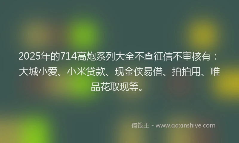 2025年的714高炮系列大全不查征信不审核有：大城小爱、小米贷款、现金侠易借、拍拍用、唯品花取现等。