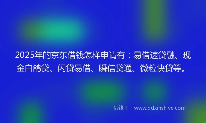 2025年的京东借钱怎样申请有：易借速贷融、现金白鸽贷、闪贷易借、瞬信贷通、微粒快贷等。