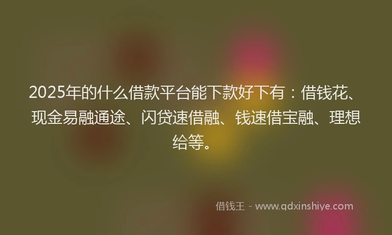 2025年的什么借款平台能下款好下有：借钱花、现金易融通途、闪贷速借融、钱速借宝融、理想给等。