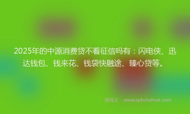 2025年的中源消费贷不看征信吗有：闪电侠、迅达钱包、钱来花、钱袋快融途、臻心贷等。