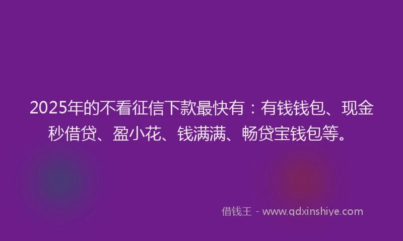 2025年的不看征信下款最快有：有钱钱包、现金秒借贷、盈小花、钱满满、畅贷宝钱包等。