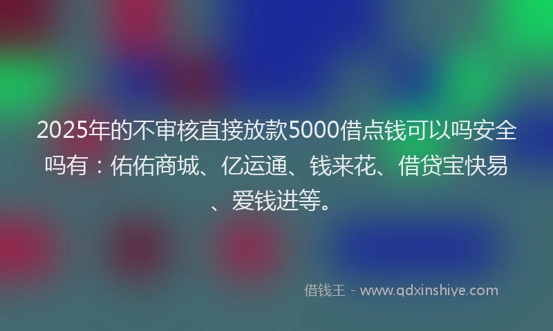 2025年的不审核直接放款5000借点钱可以吗安全吗有：佑佑商城、亿运通、钱来花、借贷宝快易、爱钱进等。