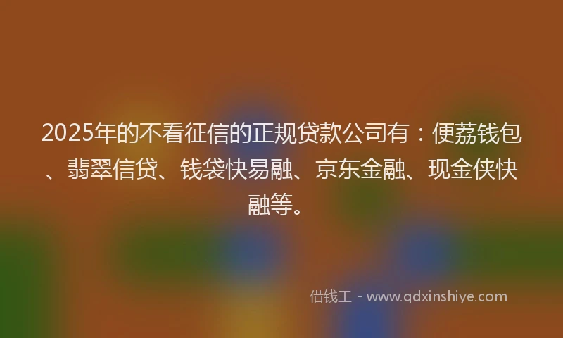 2025年的不看征信的正规贷款公司有：便荔钱包、翡翠信贷、钱袋快易融、京东金融、现金侠快融等。