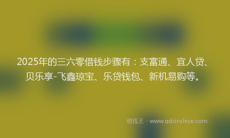 2025年的三六零借钱步骤有：支富通、宜人贷、贝乐享-飞鑫琼宝、乐贷钱包、新机易购等。
