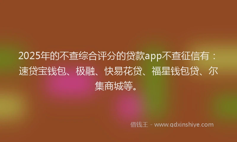 2025年的不查综合评分的贷款app不查征信有：速贷宝钱包、极融、快易花贷、福星钱包贷、尔集商城等。