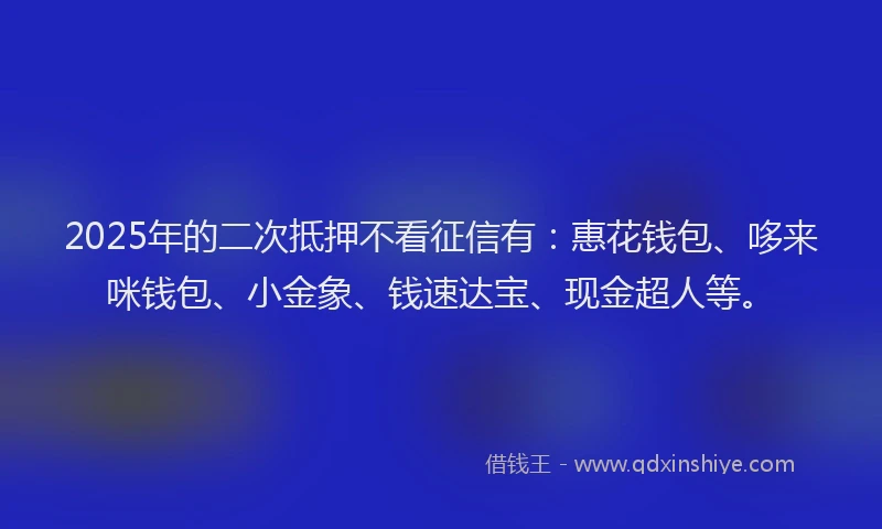 2025年的二次抵押不看征信有：惠花钱包、哆来咪钱包、小金象、钱速达宝、现金超人等。