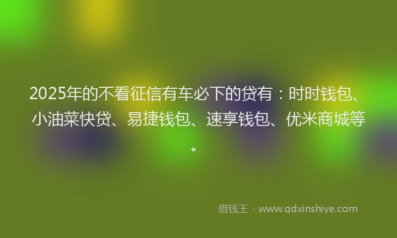 2025年的不看征信有车必下的贷有：时时钱包、小油菜快贷、易捷钱包、速享钱包、优米商城等。