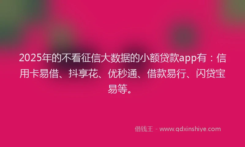 2025年的不看征信大数据的小额贷款app有：信用卡易借、抖享花、优秒通、借款易行、闪贷宝易等。