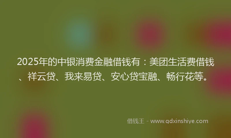2025年的中银消费金融借钱有：美团生活费借钱、祥云贷、我来易贷、安心贷宝融、畅行花等。