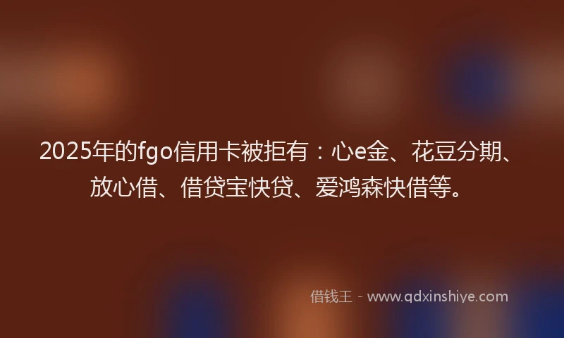 2025年的fgo信用卡被拒有：心e金、花豆分期、放心借、借贷宝快贷、爱鸿森快借等。