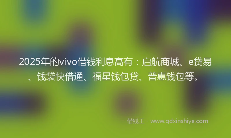 2025年的vivo借钱利息高有：启航商城、e贷易、钱袋快借通、福星钱包贷、普惠钱包等。