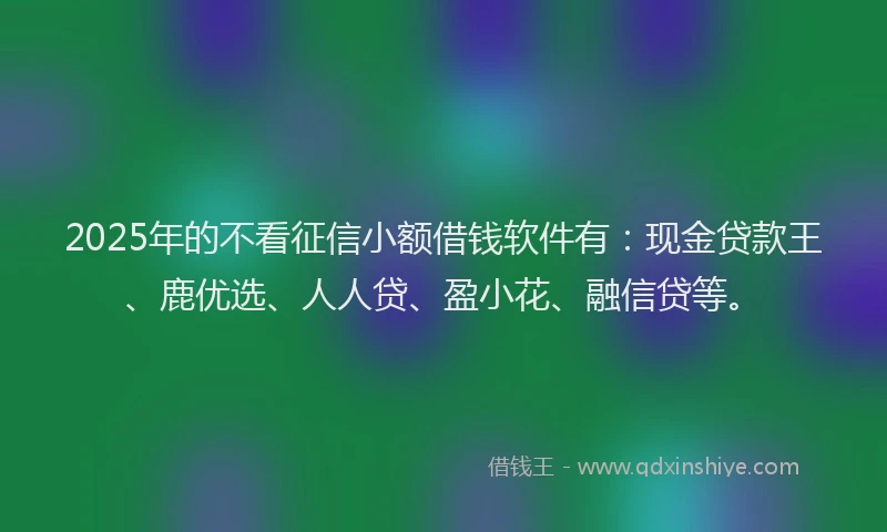 2025年的不看征信小额借钱软件有：现金贷款王、鹿优选、人人贷、盈小花、融信贷等。