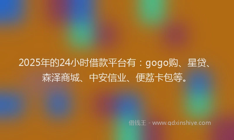 2025年的24小时借款平台有：gogo购、星贷、森泽商城、中安信业、便荔卡包等。