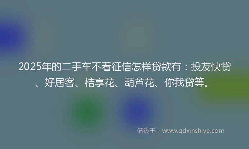 2025年的二手车不看征信怎样贷款有：投友快贷、好居客、桔享花、葫芦花、你我贷等。