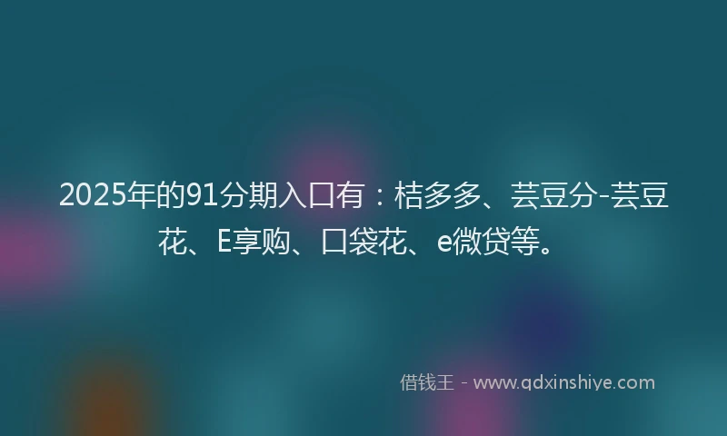 2025年的91分期入口有：桔多多、芸豆分-芸豆花、E享购、口袋花、e微贷等。