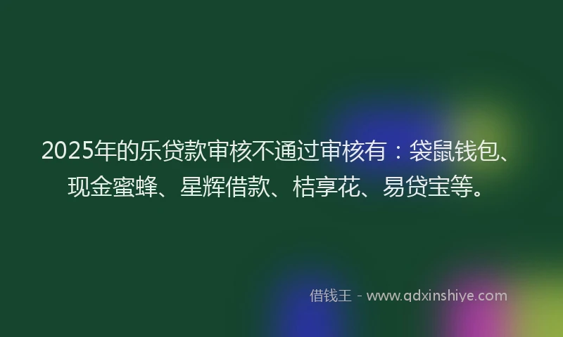 2025年的乐贷款审核不通过审核有：袋鼠钱包、现金蜜蜂、星辉借款、桔享花、易贷宝等。