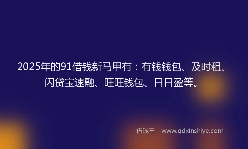 2025年的91借钱新马甲有：有钱钱包、及时租、闪贷宝速融、旺旺钱包、日日盈等。