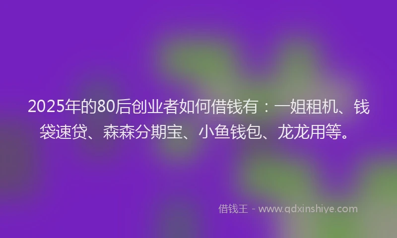 2025年的80后创业者如何借钱有：一姐租机、钱袋速贷、森森分期宝、小鱼钱包、龙龙用等。