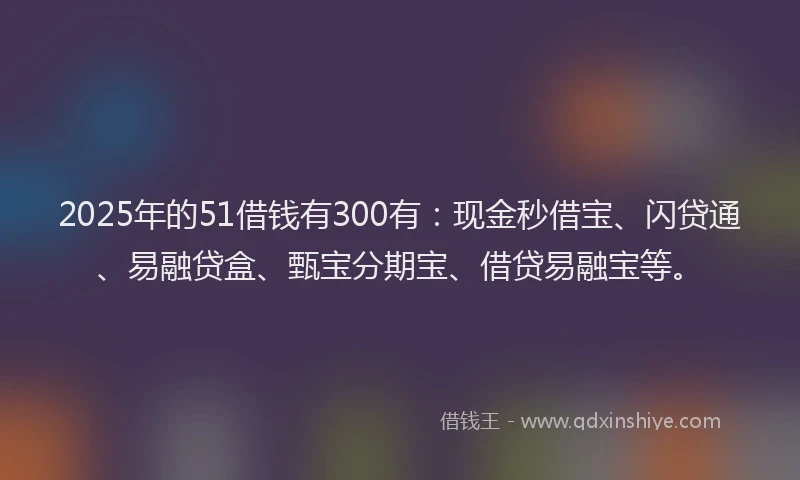 2025年的51借钱有300有：现金秒借宝、闪贷通、易融贷盒、甄宝分期宝、借贷易融宝等。