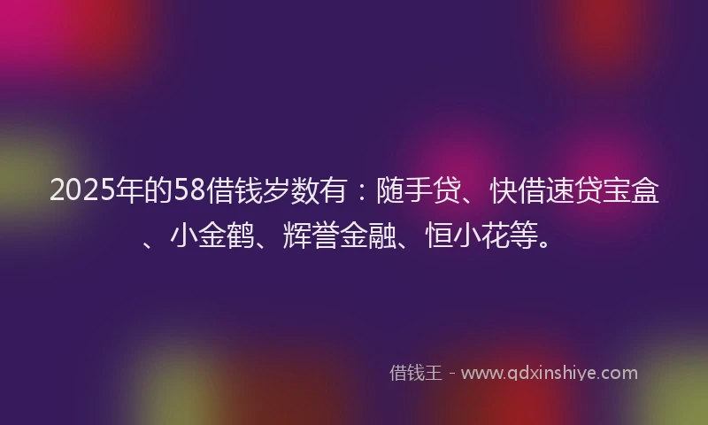2025年的58借钱岁数有：随手贷、快借速贷宝盒、小金鹤、辉誉金融、恒小花等。