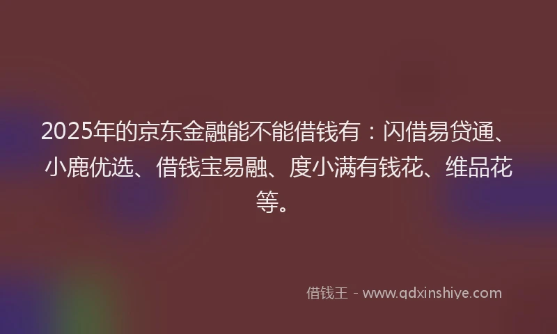 2025年的京东金融能不能借钱有：闪借易贷通、小鹿优选、借钱宝易融、度小满有钱花、维品花等。