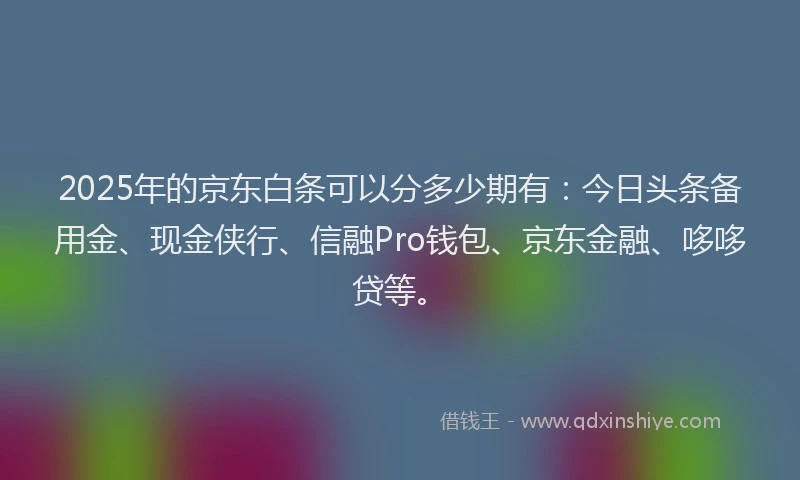 2025年的京东白条可以分多少期有：今日头条备用金、现金侠行、信融Pro钱包、京东金融、哆哆贷等。