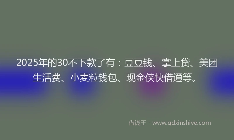 2025年的30不下款了有：豆豆钱、掌上贷、美团生活费、小麦粒钱包、现金侠快借通等。