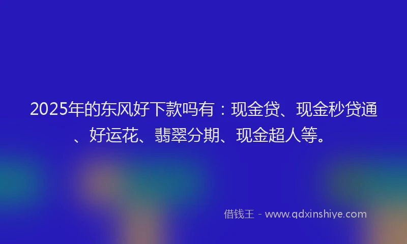 2025年的东风好下款吗有：现金贷、现金秒贷通、好运花、翡翠分期、现金超人等。