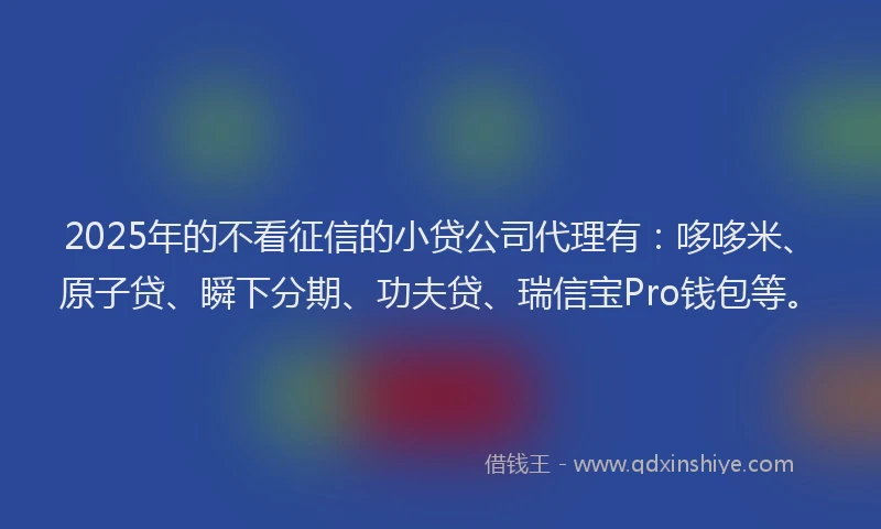 2025年的不看征信的小贷公司代理有：哆哆米、原子贷、瞬下分期、功夫贷、瑞信宝Pro钱包等。