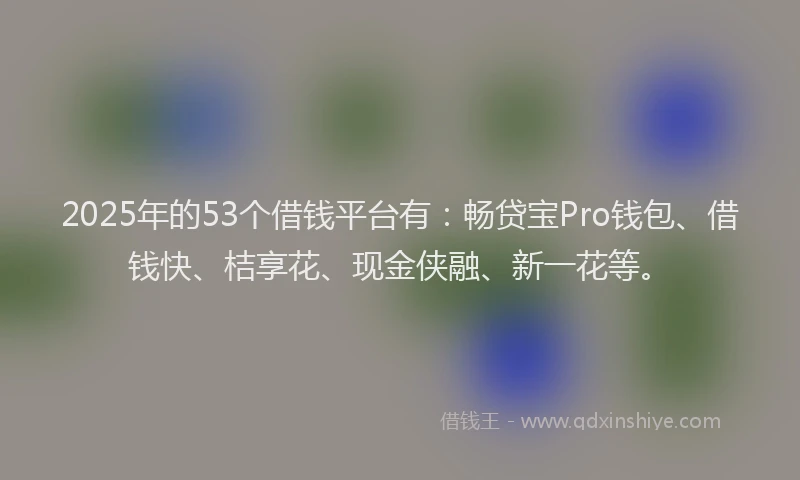 2025年的53个借钱平台有：畅贷宝Pro钱包、借钱快、桔享花、现金侠融、新一花等。