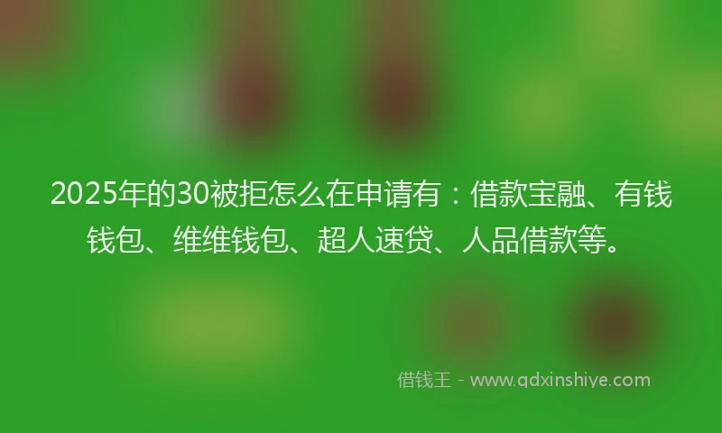 2025年的30被拒怎么在申请有：借款宝融、有钱钱包、维维钱包、超人速贷、人品借款等。